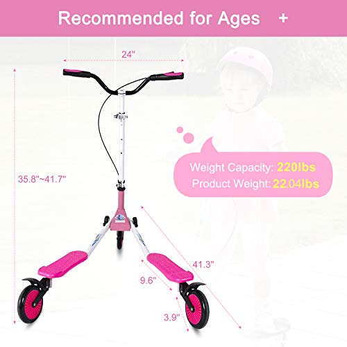 AOODIL Scooter abatible Plegable de 3 Ruedas para niños Tri Slider Kick Speeder Scooters Push Drifting con manija Ajustable para niños/niñas/niños