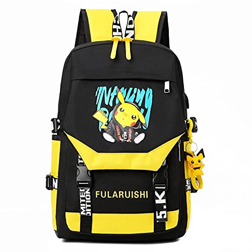 Appiu Modelos creativos de los Muchachos de Secundaria y preparatoria y niñas Cartera de la Historieta Mochila USB de la Marca Tide Viaje Mochila Pikachu (Color : Amarillo)