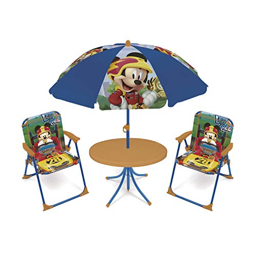 ARDITEX WD12492 Set de Mesa (50x50x48cm), 2 Sillas (38x32x53cm) y Sombrilla (diámetro 110cm) de Disney-Mickey