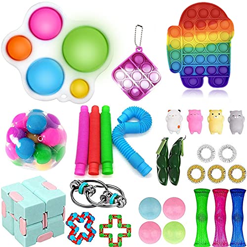 ariel-gxr Paquetes de Juguetes Fidget, Alivio del estrés Juguetes sensoriales Fidget Baratos Set Push Bubbles Juguetes Simples para hoyuelos para niños, bebés, niños y Adultos