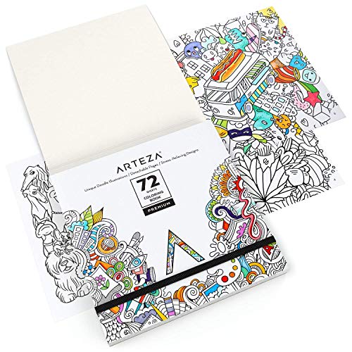 Arteza Libro de colorear para adultos, diseños de animales y dibujos para garabatear, libreta de 16,3 x 16,3 cm, 72 hojas de 150 g/m², ideal para la ansiedad, relájate coloreando, hojas extraíbles