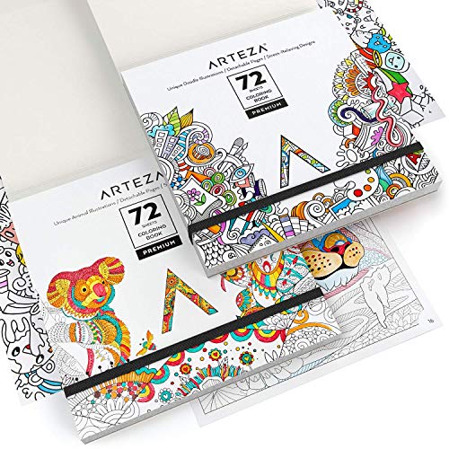 Arteza Libro de colorear para adultos, diseños de animales y dibujos para garabatear, libreta de 16,3 x 16,3 cm, 72 hojas de 150 g/m², ideal para la ansiedad, relájate coloreando, hojas extraíbles