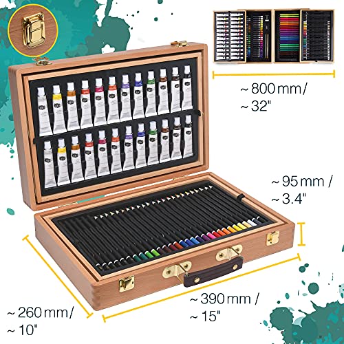 Artina Set de Pintura 127 Piezas Bologna maletín Madera óleos lápices de Colores Acuarelas acrílicos - Kit de Pintura