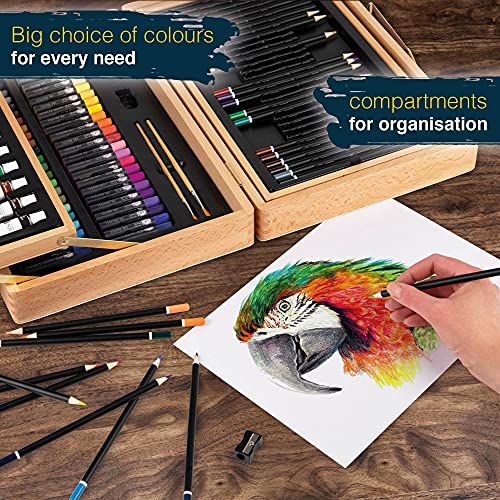 Artina Set de Pintura 127 Piezas Bologna maletín Madera óleos lápices de Colores Acuarelas acrílicos - Kit de Pintura