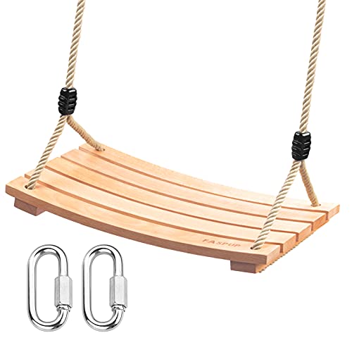 Asiento de Columpio de Madera con Cuerda de cáñamo Ajustable, Columpio de árbol para niños y Adultos, Juego de Columpio de Cuerda para Juegos de jardín al Aire Libre en Interiores (17.7Lx9.8W)