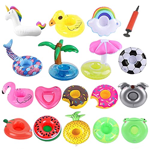 ASYBHYY 18 Pcs Posavasos Hinchable de Flotador Unicornio & Flamingo con Bomba Colchonetas y Flotante Juguetes de Piscina Ocio Agua Diversión Juguetes Niños Adultos