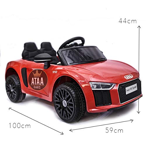 ATAA CARS Audi R8 Spyder Licenciado 12v Asiento Piel, Ruedas de Goma - Coche eléctrico para niños - Rojo