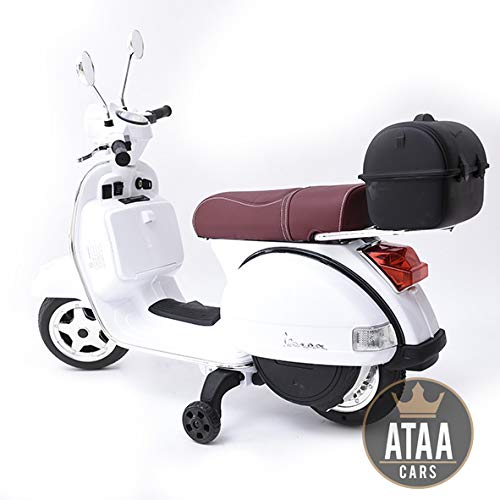 ATAA Vespa clásica Oficial 12v Licencia Piaggio - Blanco Moto eléctrica para niños hasta 7 años. Batería 12v Coche electrico niños