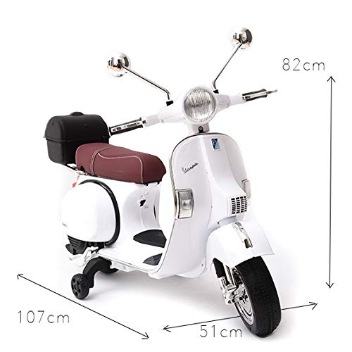 ATAA Vespa clásica Oficial 12v Licencia Piaggio - Blanco Moto eléctrica para niños hasta 7 años. Batería 12v Coche electrico niños