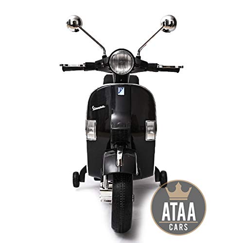 ATAA Vespa clásica Oficial 12v Licencia Piaggio - Negro Moto eléctrica para niños hasta 7 años. Batería 12v Coche electrico niños