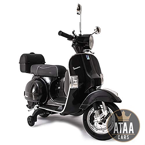 ATAA Vespa clásica Oficial 12v Licencia Piaggio - Negro Moto eléctrica para niños hasta 7 años. Batería 12v Coche electrico niños