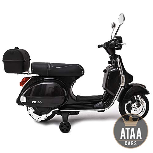 ATAA Vespa clásica Oficial 12v Licencia Piaggio - Negro Moto eléctrica para niños hasta 7 años. Batería 12v Coche electrico niños