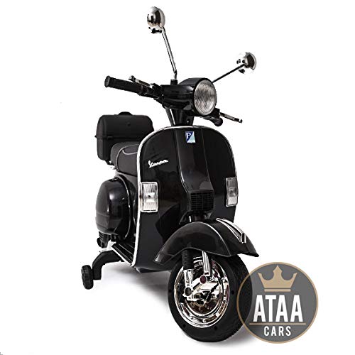 ATAA Vespa clásica Oficial 12v Licencia Piaggio - Negro Moto eléctrica para niños hasta 7 años. Batería 12v Coche electrico niños