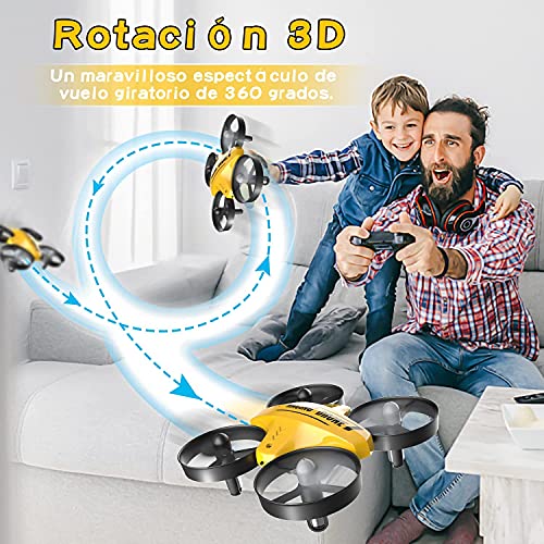 ATOYX Mini Drone para Niños, RC Helicopter Quadcopter AT-66C, 3D Flips, Modo sin Cabeza, Estabilización de Altitud, 3 Velocidades,3 Baterías, Regalo para Niños y Principiantes(Amarillo)