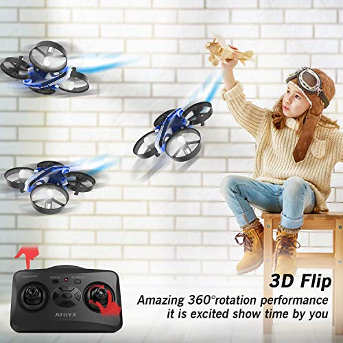 ATOYX Mini Drone, RC Drone 2.4G 4 Canales 6-Axis Gyro, Quadcopter con Modo sin Cabeza, Altitud Hold, Alarma de Batería y 3 Modos de Velocidad, Regalos y Juguetes, AT-66B(Azul)