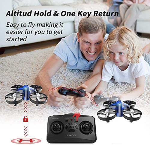 ATOYX Mini Drone, RC Drone 2.4G 4 Canales 6-Axis Gyro, Quadcopter con Modo sin Cabeza, Altitud Hold, Alarma de Batería y 3 Modos de Velocidad, Regalos y Juguetes, AT-66B(Azul)