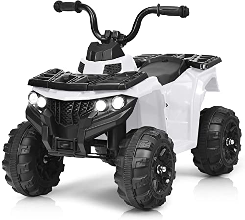 ATV Double Drive Niños Ride- En El Automóvil Con El Cubo Trasero, 45W * 12 12V7AH * 1 Batería, Control Remoto De Los Padres, Faros LED, Tablero De Música Con USB, TF Tarjeta,Blanco