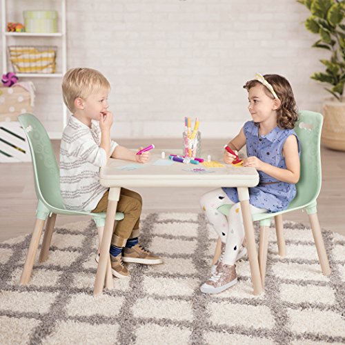 B. spaces by Battat Kids Table & Chairs Juego 1 Mesa de Manualidades y 2 sillas para niños con Patas de Madera Natural (Marfil y Menta), Blanco