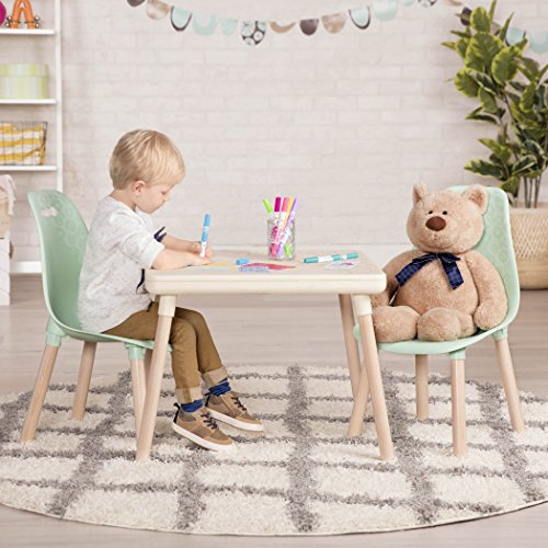 B. spaces by Battat Kids Table & Chairs Juego 1 Mesa de Manualidades y 2 sillas para niños con Patas de Madera Natural (Marfil y Menta), Blanco