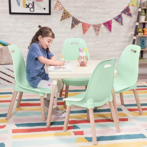 B. spaces by Battat Kids Table & Chairs Juego 1 Mesa de Manualidades y 2 sillas para niños con Patas de Madera Natural (Marfil y Menta), Blanco