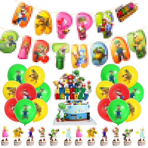 Babioms 38Pcs Cartoon Globos, Cartoon Cumpleaños Pancartas Decoración para Fiestas Adorno de Torta Globo de Látex, para Niños Cartoon Fiesta temática de Decoraciones