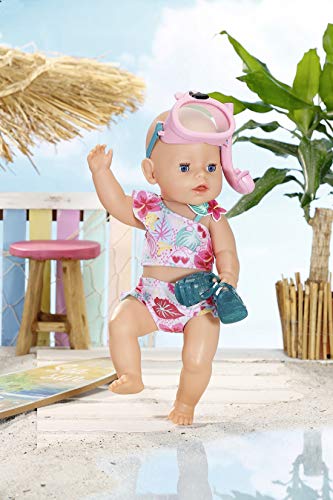 BABY born Bañadores Holiday Deluxe de 43 cm, Para Manos Pequeñas, Promueve la Empatía y Las Habilidades Sociales, Edad 3+ Años, Incluye Bañador, Chanclas y Máscara de Buceo