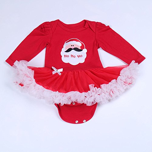 BabyPreg Bebe niña Mi Primera Navidad Vestido de Fiesta de Disfraces de Santa 4PCS (12-18 Monate, Papá Noel Largo)