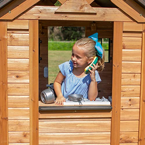 Backyard Discovery Sweetwater Casa Infantil de Madera en marrón y Negro | Casita de Juegos para ninos de Jardin / Exterior | Incluidos los Accesorios y Ventanas