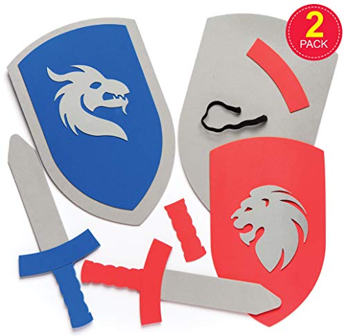 Baker Ross AR456 - Kits de Espada y Escudo de Espuma (Pack de 2) para Crear y Jugar con Niños, Blanco, 28 cm & 27 cm