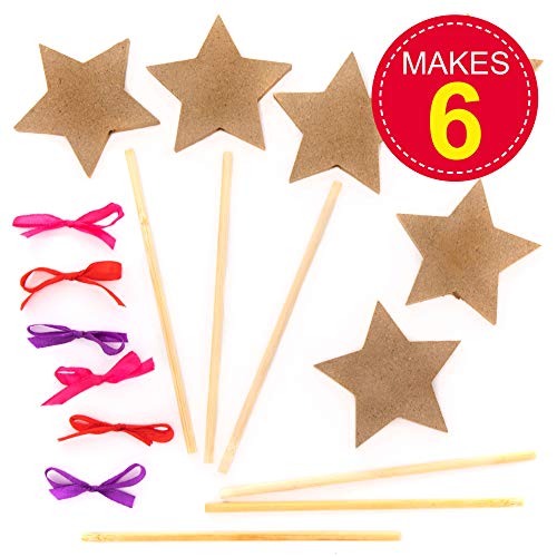 Baker Ross - Varitas Mágicas con Estrella de Madera para Decorar con Niños, Pack de 6