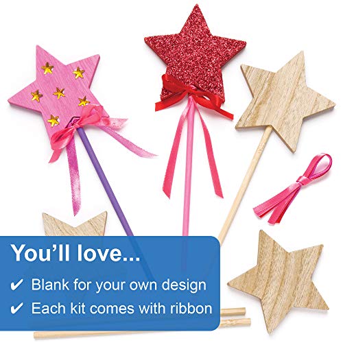 Baker Ross - Varitas Mágicas con Estrella de Madera para Decorar con Niños, Pack de 6