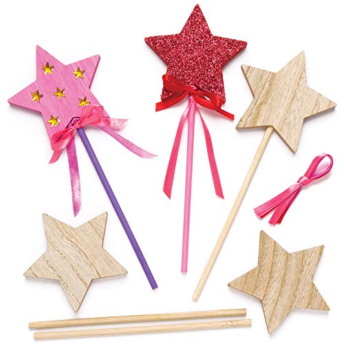 Baker Ross - Varitas Mágicas con Estrella de Madera para Decorar con Niños, Pack de 6