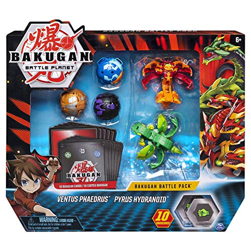 Bakugan, Paquete de 5 paquetes de batalla, Ventus Phaedrus & Pyrus Hydranoid, tarjetas coleccionables y criaturas transformadoras, para edades de 6 años en adelante