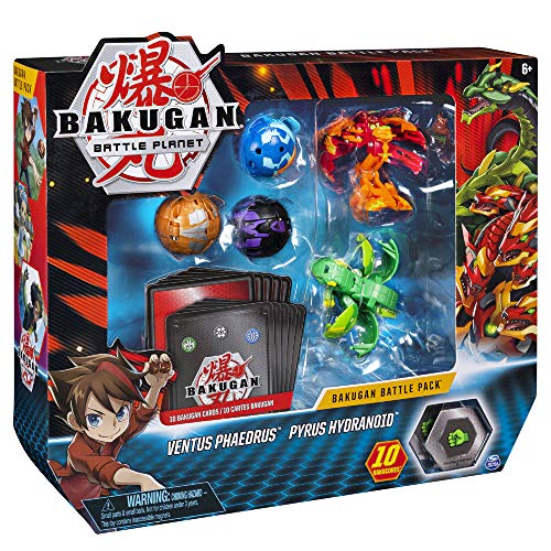 Bakugan, Paquete de 5 paquetes de batalla, Ventus Phaedrus & Pyrus Hydranoid, tarjetas coleccionables y criaturas transformadoras, para edades de 6 años en adelante