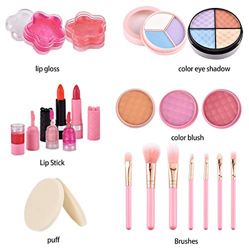 balnore 21 Piezas Set de Maquillaje Niñas, Maquillaje Niñas Set Maletin, Juguetes para Chicas, Cosméticos Lavables, Regalo de Princesa para Niñas en Fiesta,Cumpleaños,Navidad