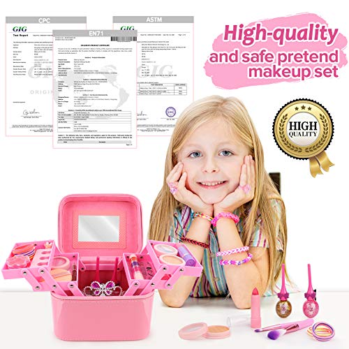 balnore Maquillaje para Niños, 34 Piezas Lavables Set de Maquillaje para Niñas con Caja de Maquillaje, Niños Fiesta, Cumpleaños