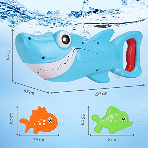 Bammax Juguetes Bañera, 5 pcs Peces Marinos Juguetes de Baño Bebe, Plastico Juego de Ducha Bebe, Juego de Pesca Piscina Niños, Incluye un Tiburón Blanco Capturador y 4 Peces Pequeños