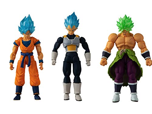 BANDAI 85819 Dragon Ball-12cm Evolucionar Figura Triple Pack Broly, Vegeta y Super Saiyan Goku