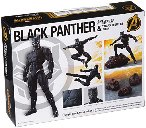 Bandai - Figura Black Panther Movie y Set Efectos Roca, Negro, 15 cm