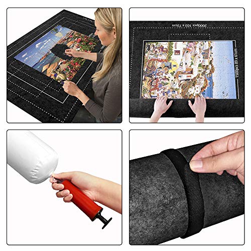 BangShou Tapete para Puzzle Roll Fieltro Puzzles Tapete Puzzle Mat Felt Mat para 1000/1500/2000 Piezas Puzzles (Negro)