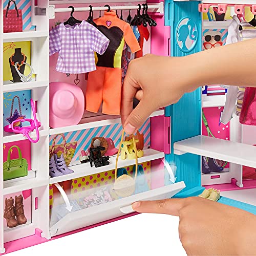 Barbie Armario de ropa muñeca con 25 accesorios de moda (Mattel GBK10)