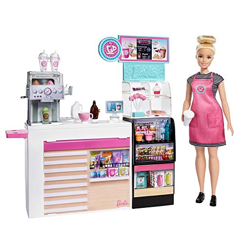 Barbie Cafetería Muñeca con accesorios y máquina para hacer café de juguete (Mattel GMW03)