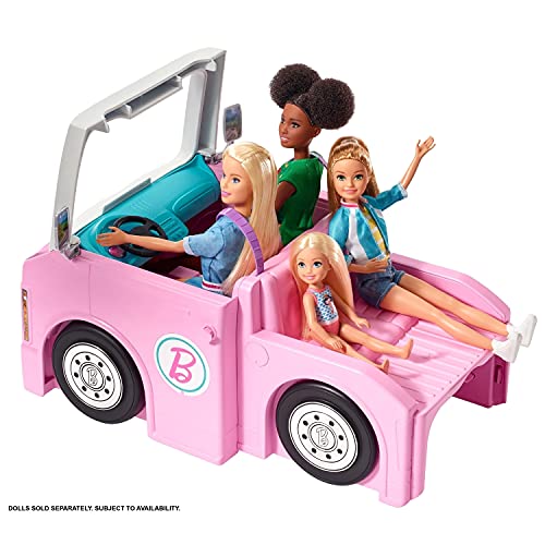 Barbie Caravana para acampar 3 en 1 de Barbie con piscina, camioneta, barca y 50 accesorios, regalo para niñas y niños 3-9 años (Mattel GHL93)