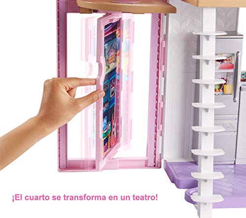 Barbie Casa Malibu, casa de muñecas de dos pisos plegable con muebles y accesorios, regalo para niñas y niños 3-9 años (Mattel FXG57)