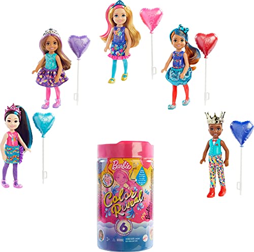 Barbie Chelsea Color Reveal Fiesta, muñeca sorpresa de cumpleaños con accesorios de moda de juguete y globo (Mattel GTT26)