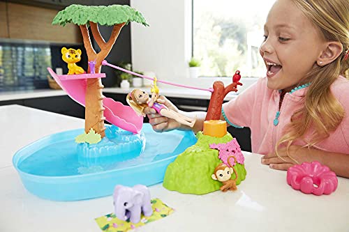 Barbie Chelsea El cumpleaños perdido Muñeca rubia con set de juego de agua, mascotas de juguete y accesorios (Mattel GTM85)