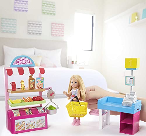 Barbie Chelsea Supermercado Muñeca con tienda de juguete y accesorios, para niñas y niños +3 años (Mattel GTN67)