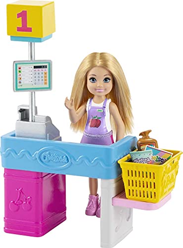 Barbie Chelsea Supermercado Muñeca con tienda de juguete y accesorios, para niñas y niños +3 años (Mattel GTN67)