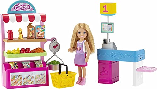 Barbie Chelsea Supermercado Muñeca con tienda de juguete y accesorios, para niñas y niños +3 años (Mattel GTN67)