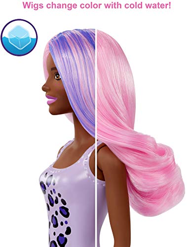 Barbie Color Reveal del Carnaval al Concierto, muñeca que revela sus colores con agua, incluye ropa y accesorios (Mattel GPD57)